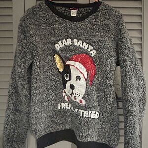 Gray Fuzzy Dog Christmas Sweater